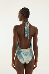 Green Mosaic Sequined One Piece Swimsuit