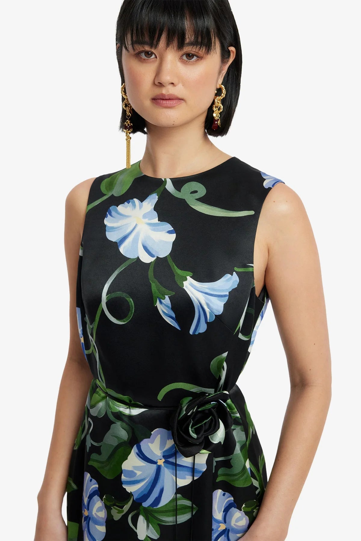 Olive Midi Dress - Vine Print in Ebony