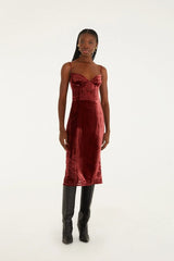 Burgundy Cut-Out Flowers Sleeveless Midi Dress