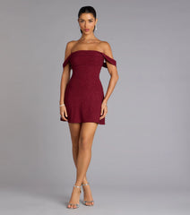 Classic Glitz Glitter Knit Off-The-Shoulder Mini Dress