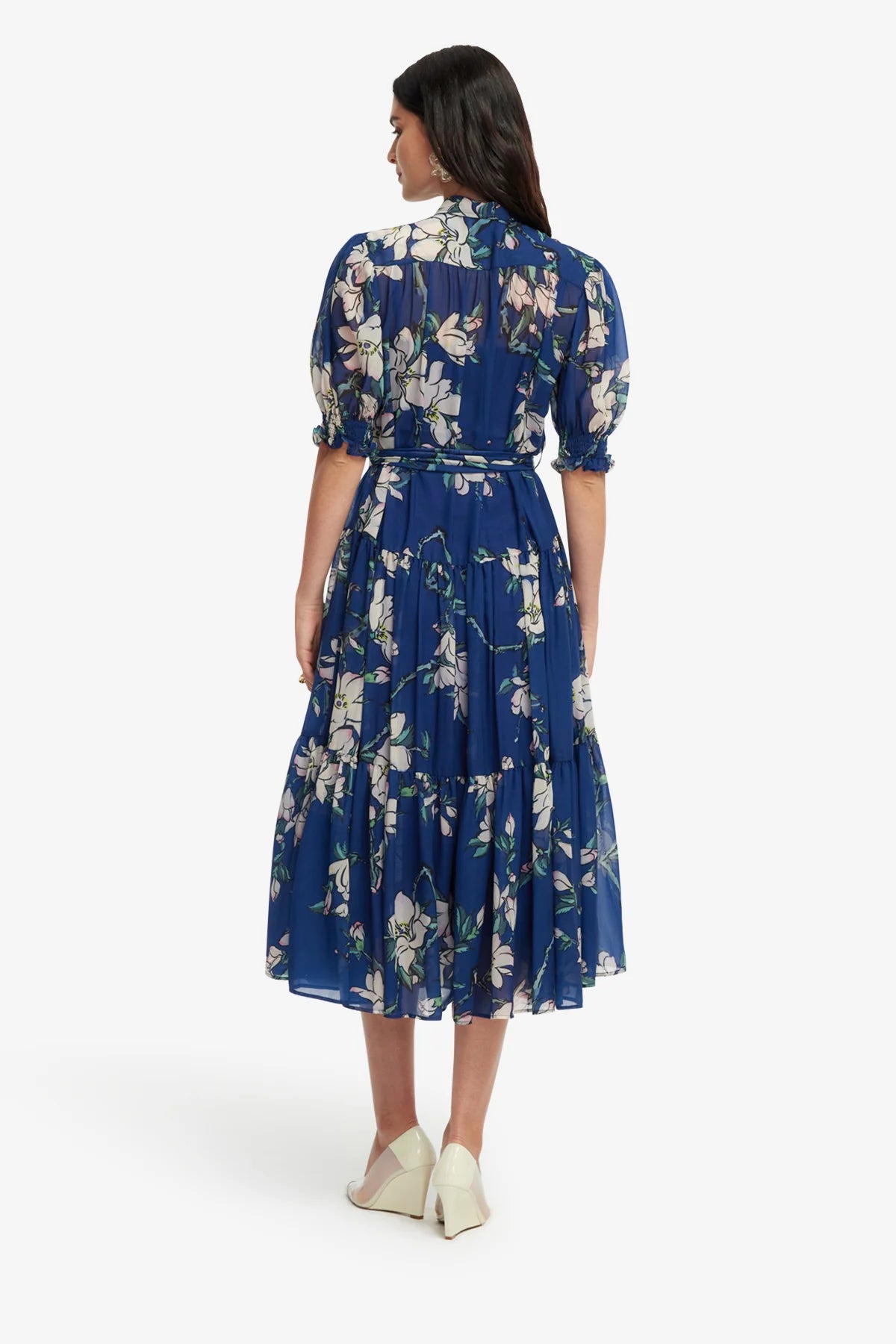 Ellie Bishop Sleeve Midi Dress - Midnight Magnolia Print
