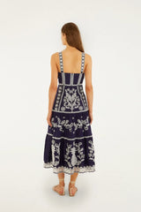 Blue Richelieu Embroidered  Midi Dress